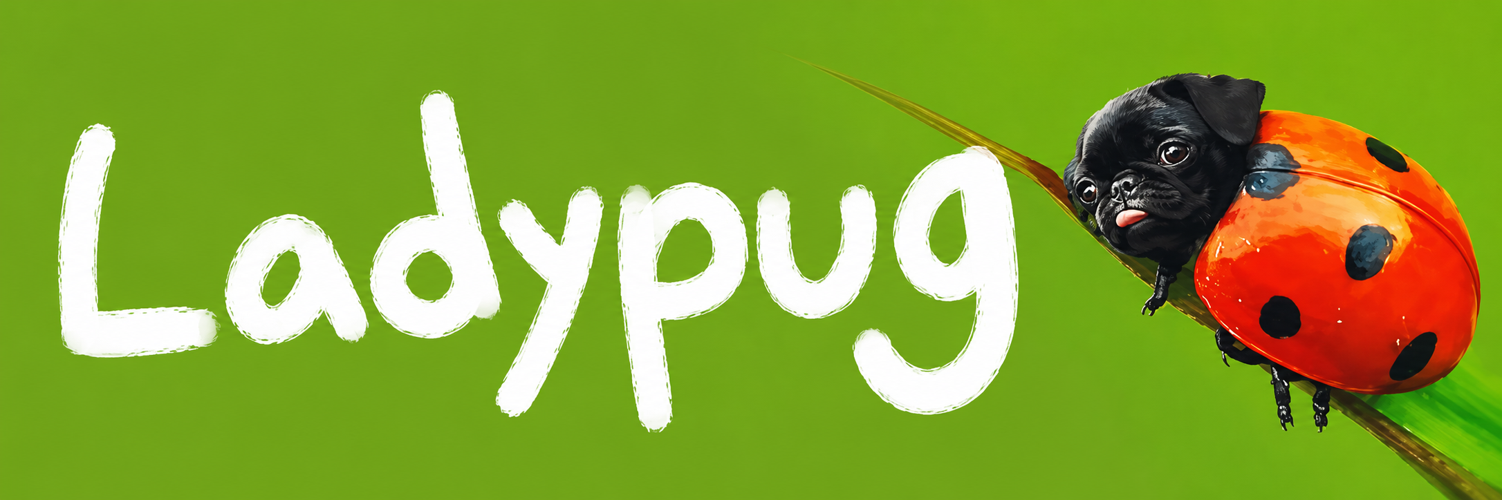 Ladypug banner — derpy pug ladybug on lime green